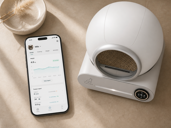 Application CATLIRA avec suivi de poids et de santé du chat — litière connectée