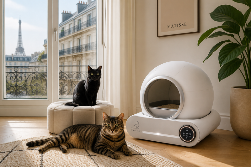 Foyer multi-chats parisien avec litière autonettoyante CATLIRA — règle N+1
