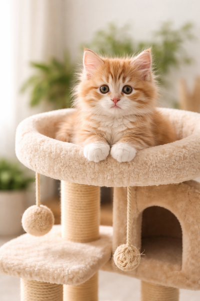 Chaton sur un arbre à chat