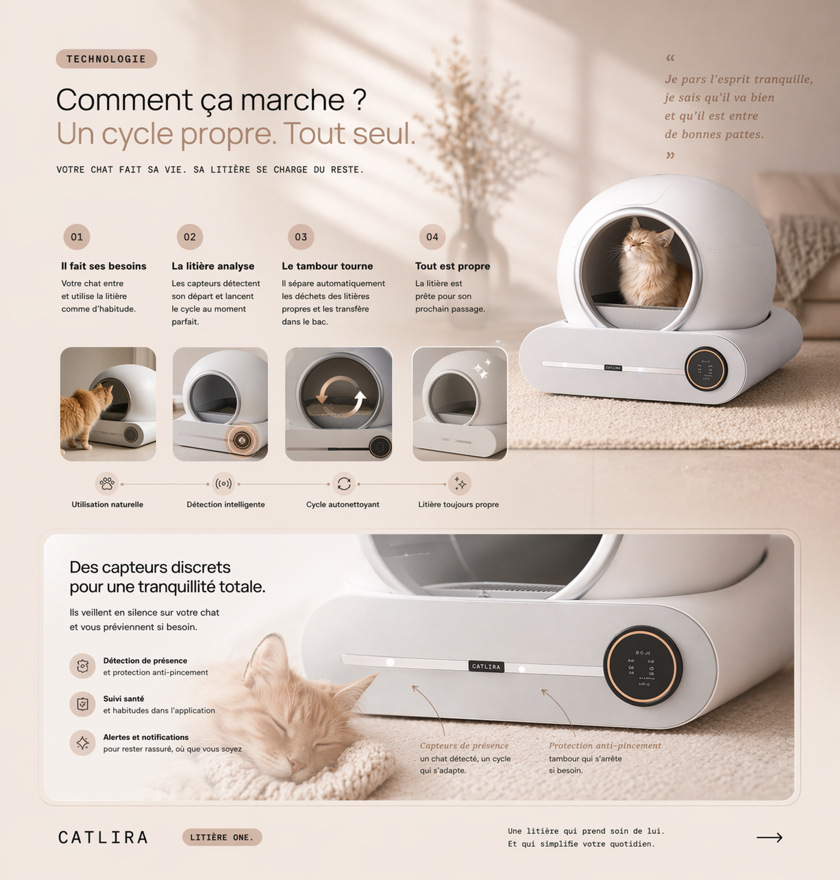 Litière autonettoyante connectée 65L | CATLIRA™ ONE