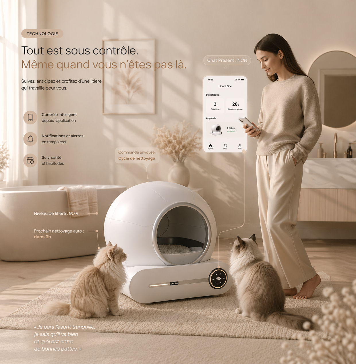 Litière autonettoyante connectée 65L | CATLIRA™ ONE